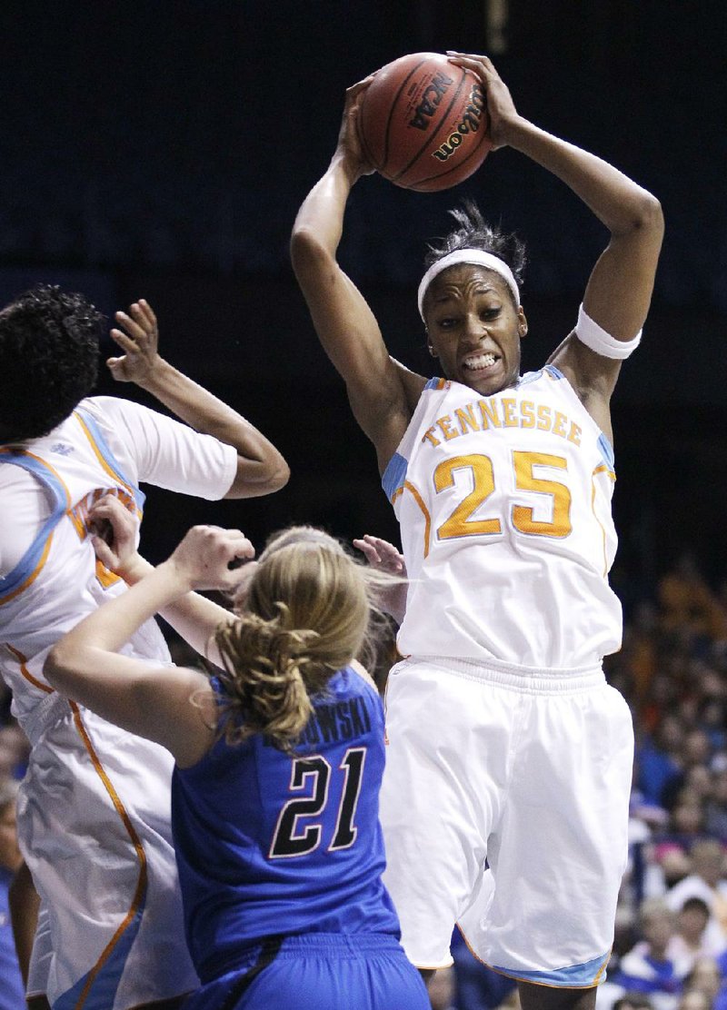 Tennessee forward Glory Johnson (25) had 33 rebounds in the first two games of the NCAA Tournament. 