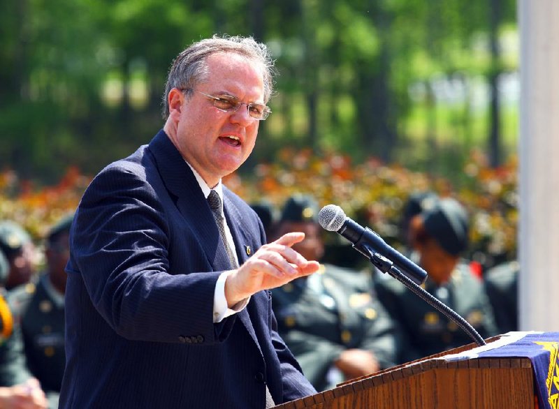 Arkansas Democrat-Gazette/STEPHEN B. THORNTON
3/31/2012
U.S. Sen.  Mark Pryor speaks Saturday afternoon at the Arkansas State Veterans Cemetery during  a ceremony honoring Arkansas fallen soldiers. 