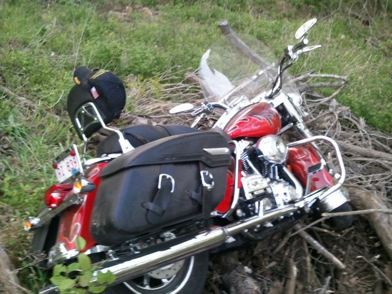 Bobby Petrino's Harley-Davidson motorcycle following an accident on Sunday. 