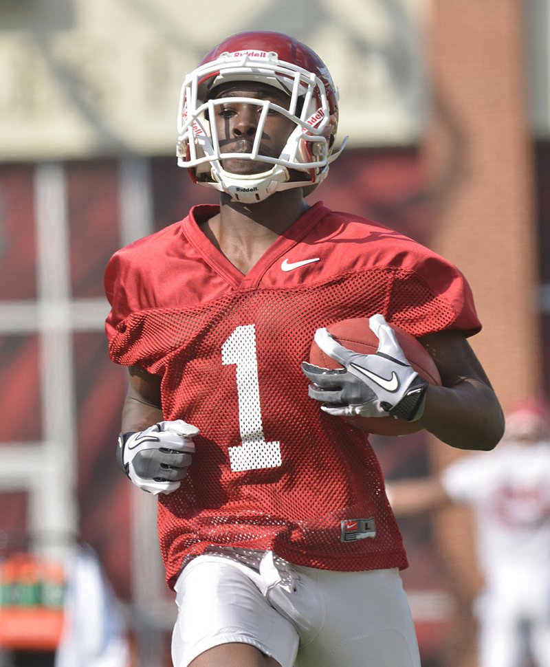 Arkansas receiver Marquel Wade had 7 catches for 153 yards and 3 touchdowns in last Friday’s scrimmage. 