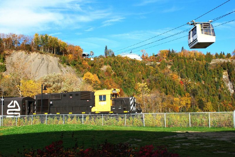 The Train of the Massif of Charlevoix prepares to leave the station just outside of Quebec City. Passengers enjoy a gourmet lunch on the outbound trip and an equally gourmet dinner on the return. 