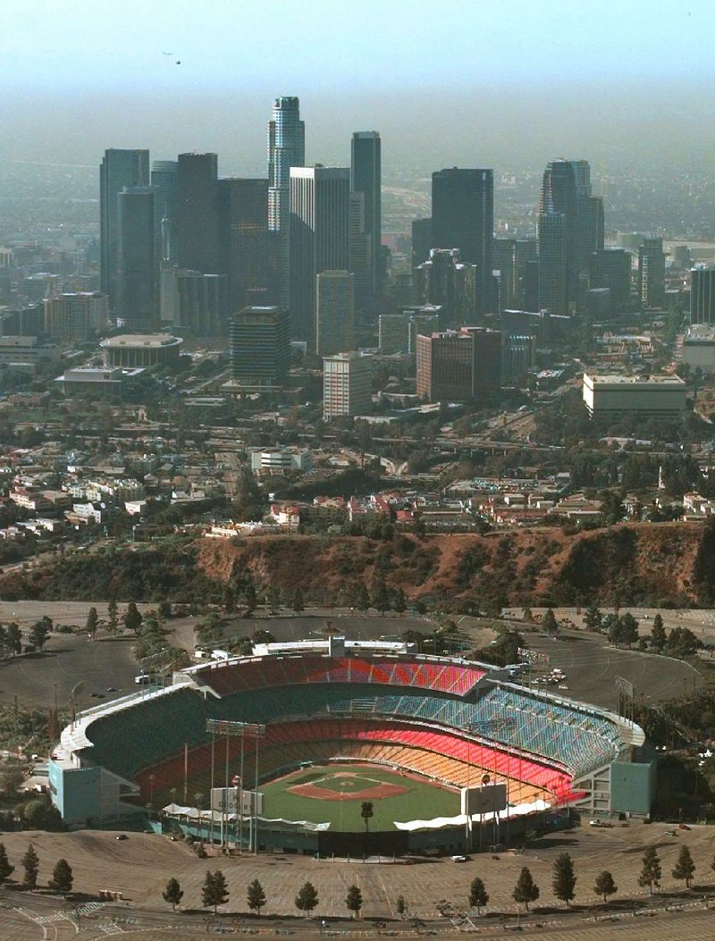 Aerial view of Dodger Stadium, Los Angeles, 1962