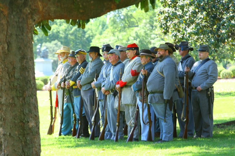 Members of the Sons of Confederate Veterans attend an event, combining the observance of Confederate Memorial Day, Arkansas Confederate History and Heritage Month and Confederate Flag Day Saturday at the state capitol.