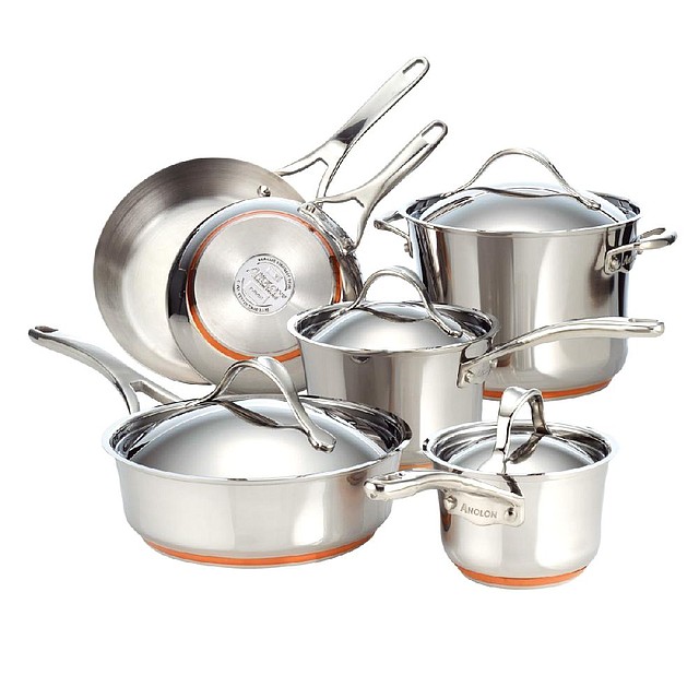 Anolon Nouvelle Copper cookware offers the best of both worlds: a copper core for excellent conductivity paired with hard, anodized cooking surfaces that won’t warp and require little upkeep. 