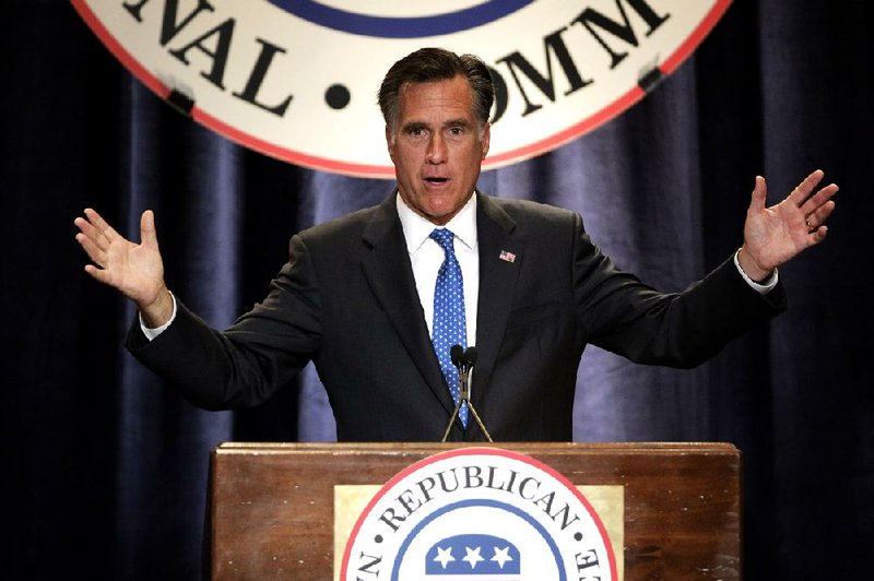 Republican presidential candidate, former Massachusetts Gov. Mitt Romney speaks at the RNC State Chairman's National Meeting in Scottsdale, Ariz., Friday, April 20, 2012. (AP Photo/Jae C. Hong)