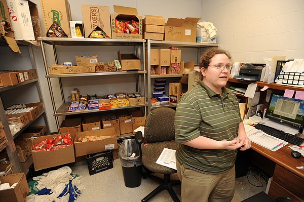 Mandy Gann is the commissary supervisor at the Washington County Detention Center in Fayetteville and fills orders for inmates from a storeroom supplied by Aramark. Benton County’s commissary program has been approved by the Quorum Court, and Sheriff Keith Ferguson said he expects the program will be in operation by the middle of May.