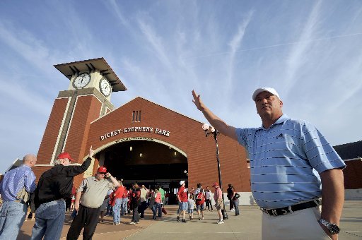 Ken Smith, from Pine Bluff, looks for tickets prior to last season's Arkansas-Memphis game at Dickey-Stephens Park. The Razorbacks will be making their third annual trip to North Little Rock on Tuesday, playing host to Louisiana Tech. 