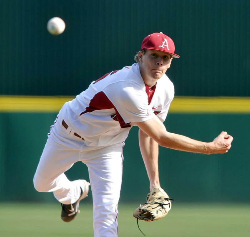Arkansas pitcher Ryne Stanek held Mississippi State to three hits in 6 1/3 innings in an 8-0 Razorbacks victory last month, and is expected to start today’s first-round game against the Bulldogs at the SEC Tournament in Hoover, Ala. 