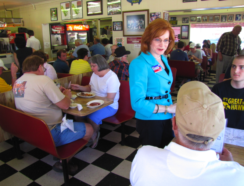 Beth Anne Rankin meets with diners at McClard's Barbecue in Hot Springs Tuesday.