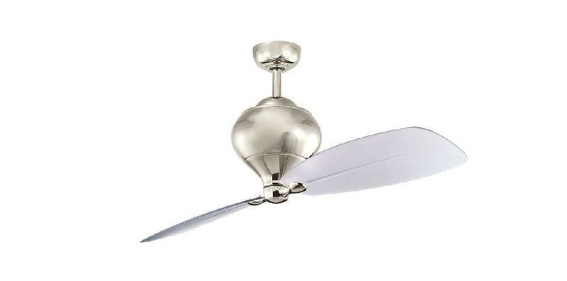 The Arius by Kichler Lighting follows the trend toward lighter fan finishes, including polished nickel and chrome. 
