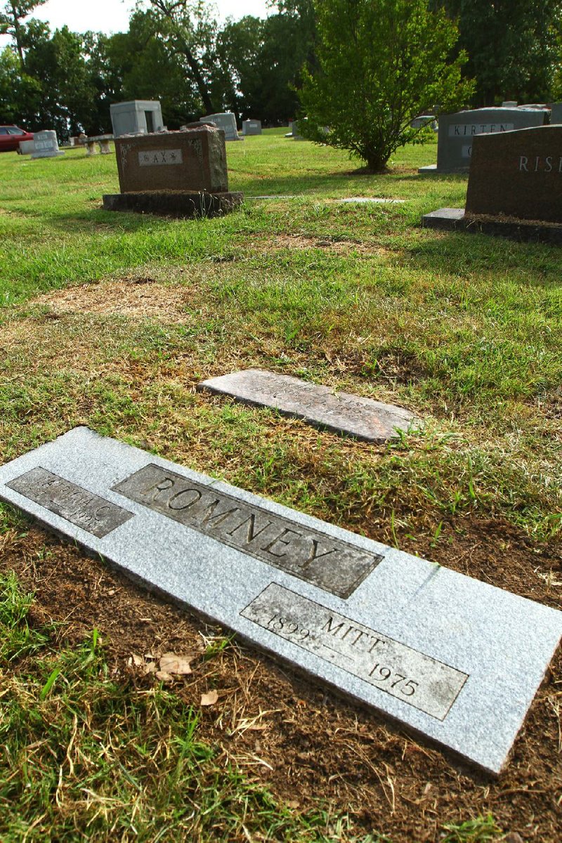 Gravemarker of the namesake of Mitt Romney. A distant cousin who played QB for Chicago Bears, at  Roselawn Cemetery in Little Rock Friday afternoon.