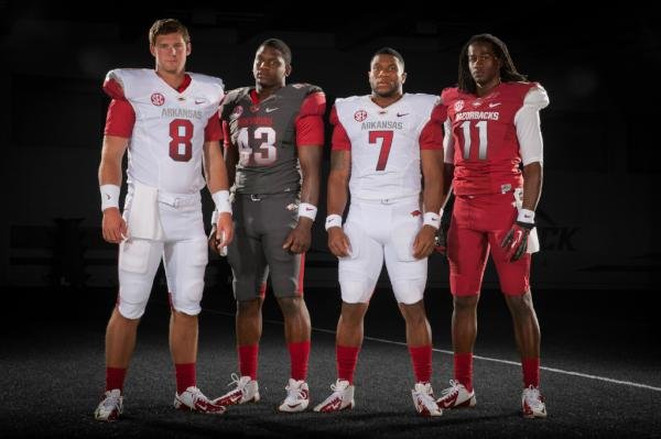 The University of Arkansas on Wednesday released images of its new football uniforms.