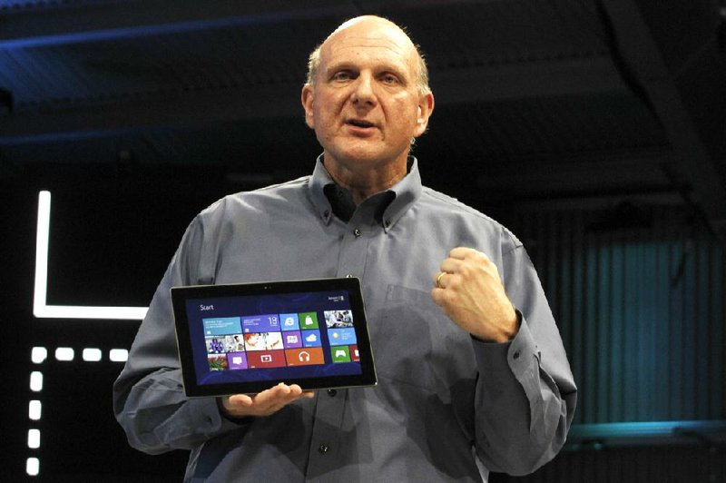 Steve Ballmer, chief executive officer of Microsoft Corp., presents the company’s Surface tablet computer at a news conference last week in Los Angeles. 