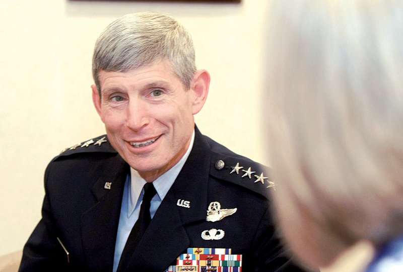Gen. Norton Schwartz, Air Force chief of staff, talks about his impending retirement last week at Little Rock Air Force Base, where he served in the early 1980s. President George W. Bush appointed him to the Joint Chiefs panel in 2008. 