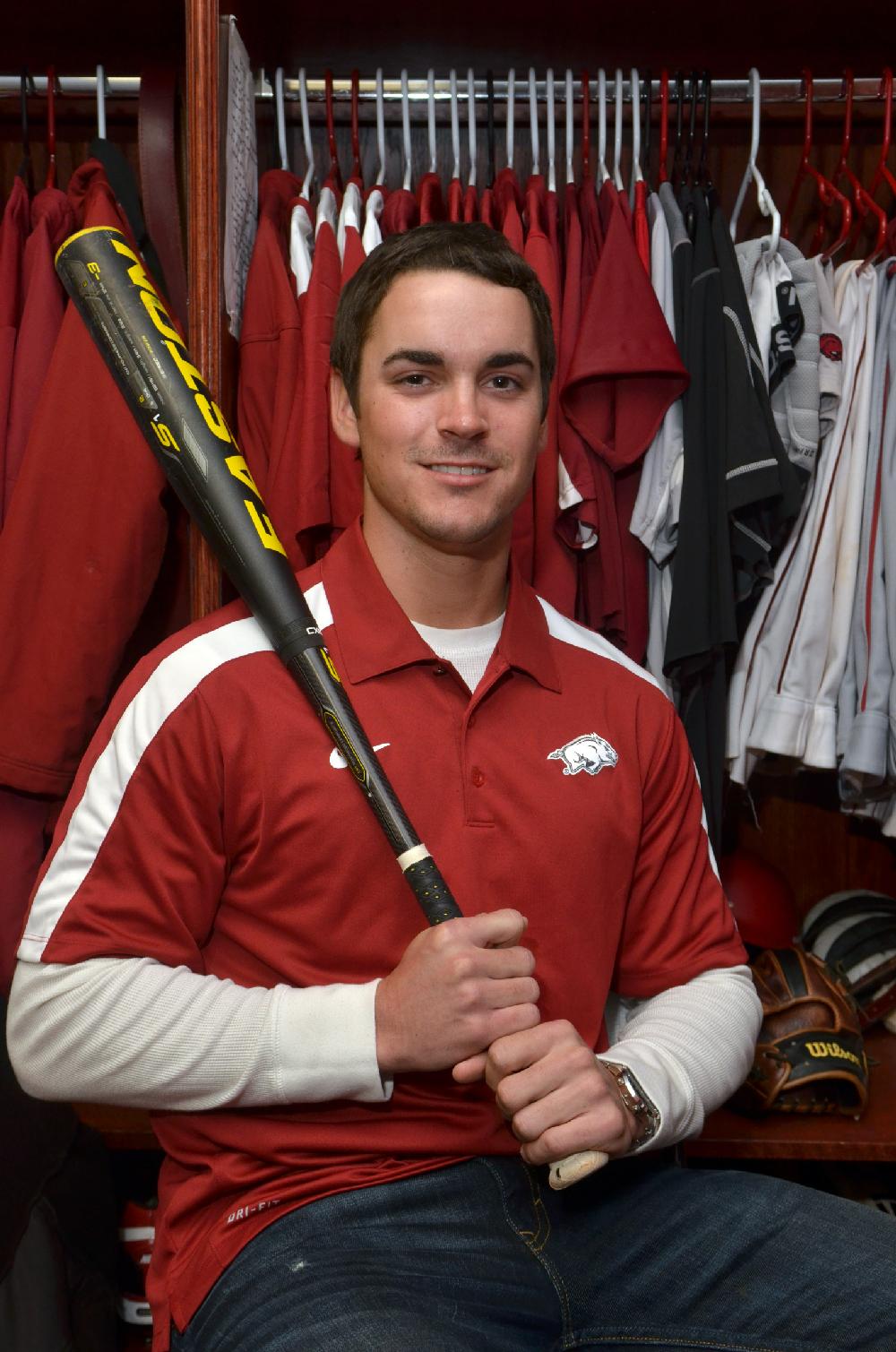 Arkansas Democrat-Gazette/MICHAEL WOODS --02/10/2012-- University of Arkansas baseball infielder Matt Reynolds Friday afternoon at Baum Stadium in Fayetteville.