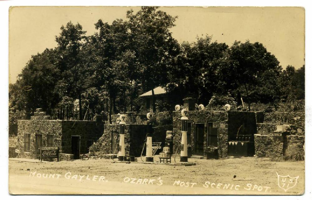 Mount Gayler, circa 1930 Mount Gayler was once a popular tourist stop 
on U.S. 71 south of Winslow. The business was opened by Texan Ed 
Bellis Sr. and his wife, Stella, in the 1930s. The Bellis family 
bought the Mount Gayler business from the Gayler family, though other 
family members settled on the mountain spelled the name Gaylor. The 
community today uses the Mount Gaylor spelling. Now bypassed by I-540 
the business is closed, but the scenic drive up over Mount Gaylor is 
well worth the detour.
Send questions or comments to Arkansas Postcard Past, P.O. Box 2221, 
Little Rock, Ark. 72203.