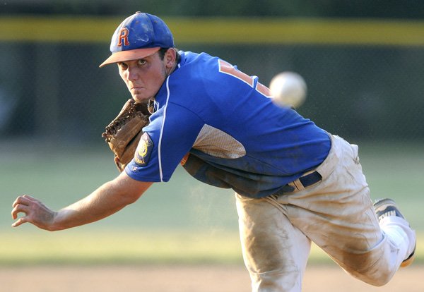 Zach Sample, Rogers starting pitcher, delivers a pitch Tuesday during the Optimist Club’s game against Bentonville at Northwest Park in Rogers.