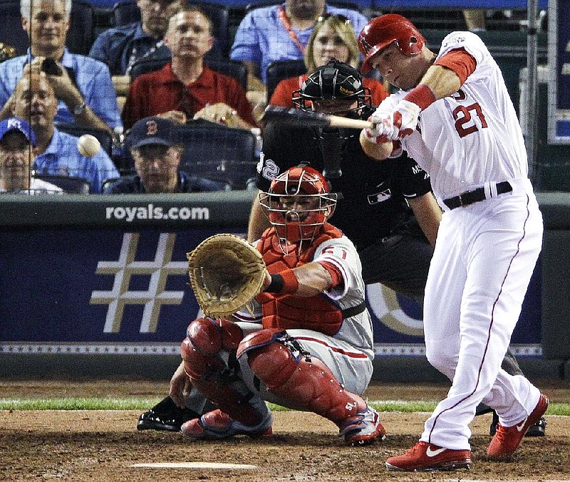 Los Angeles Angels outfielder Mike Trout hit a single in his only at-bat in the sixth inning of the American League’s 8-0 loss to the National League on Tuesday at the All-Star Game in Kansas City, Mo. 