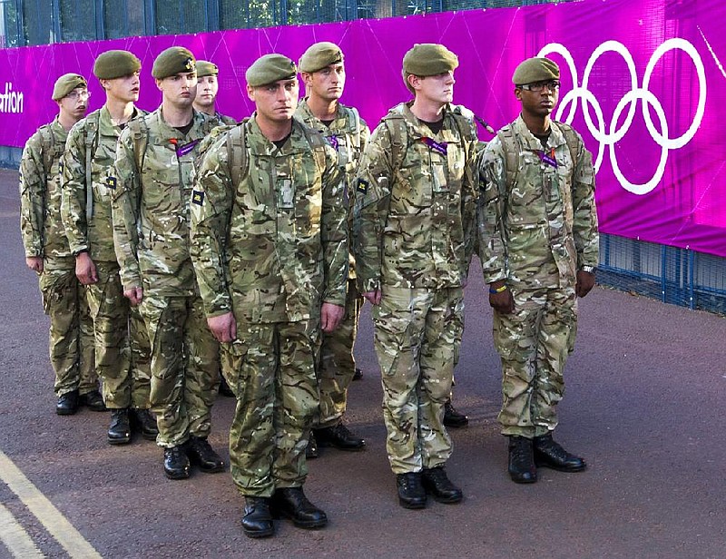 British troops arrive at the beach volleyball venue to help with security as preparations continue for the 2012 Summer Olympics on Tuesday in London. 