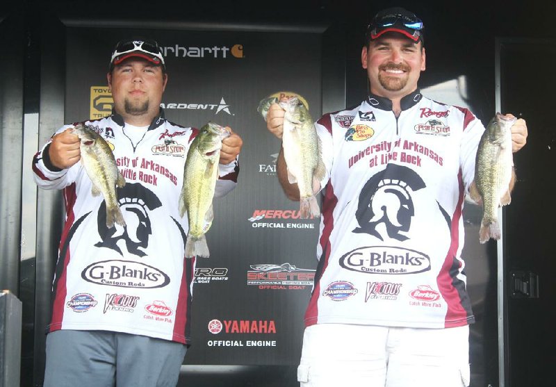 UALR anglers Jeremy Hall (left) and Trent Gephardt finished the first round of the Bassmaters College Series National Championship in seventh place with 7 pounds, 1 ounce. 