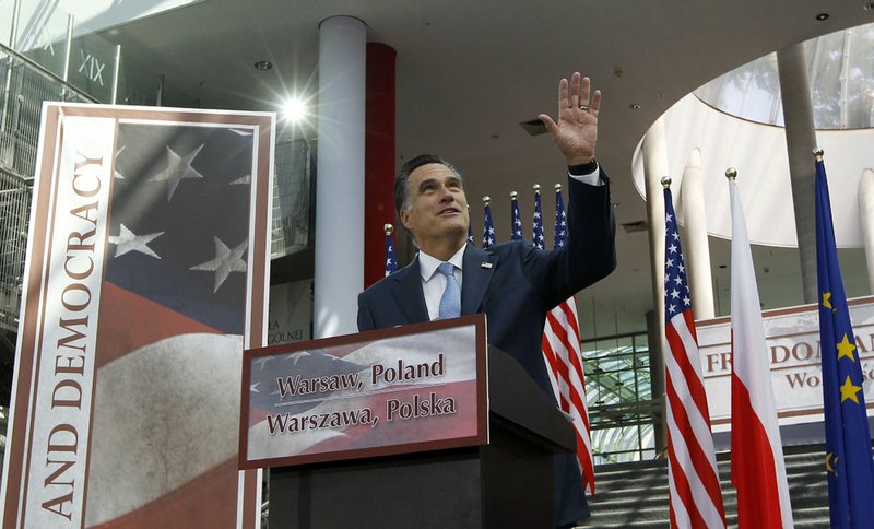 Republican presidential candidate and former Massachusetts Gov. Mitt Romney speaks Tuesday, July 31, 2012, at the University of Warsaw Library in Warsaw, Poland.