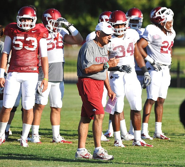 Razorbacks Coach John L. Smith has said the defensive line depth has been the best he has seen since he has been at Arkansas, and that it showed during Saturday’s scrimmage with sacks. 