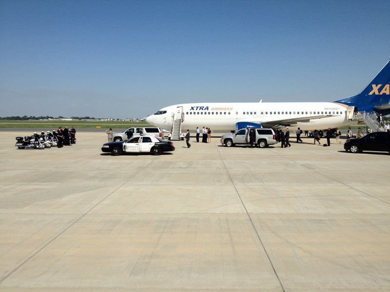 Mitt Romney arrived in Little Rock for a campaign fundraiser Wednesday afternoon. This plane carried the republican presidential candidate and his entourage.