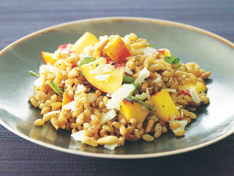 Farro with Nectarines, Basil and Toasted Pine Nuts, from Grain Mains by Bruce Weinstein and Mark Scarbrough (Rodale, 2012), shows the authors know how to use whole grains in a way that will get people into the kitchen to cook with them.