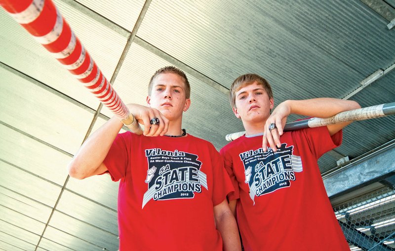 Trey, left, and Kyle Wyatt are twins who pole vault for the Vilonia High School track and field team. The duo were part of the Eagles’ 5A state championship during the 2011-2012 school year. Between them, the brothers have won one indoor and three outdoor state championships in their event.