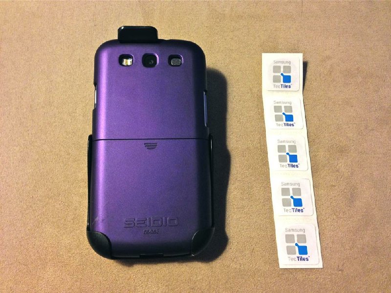 The Seidio Surface and Surface Holster Combo (left) and Samsung TecTiles are just two accessories available for the Samsung Galaxy S III smart phone. 