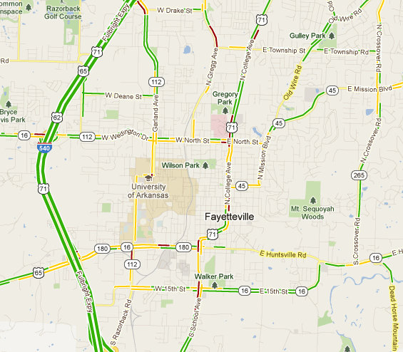 A Google map showing real-time traffic conditions Wednesday afternoon.