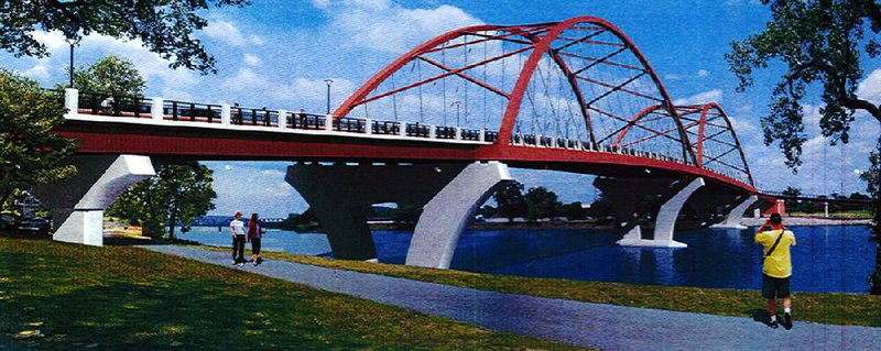 An artist’s rendering shows the twin-arch concept for the new Broadway Bridge, a design that local officials and the Arkansas Highway and Transportation Department have agreed to move forward on. 