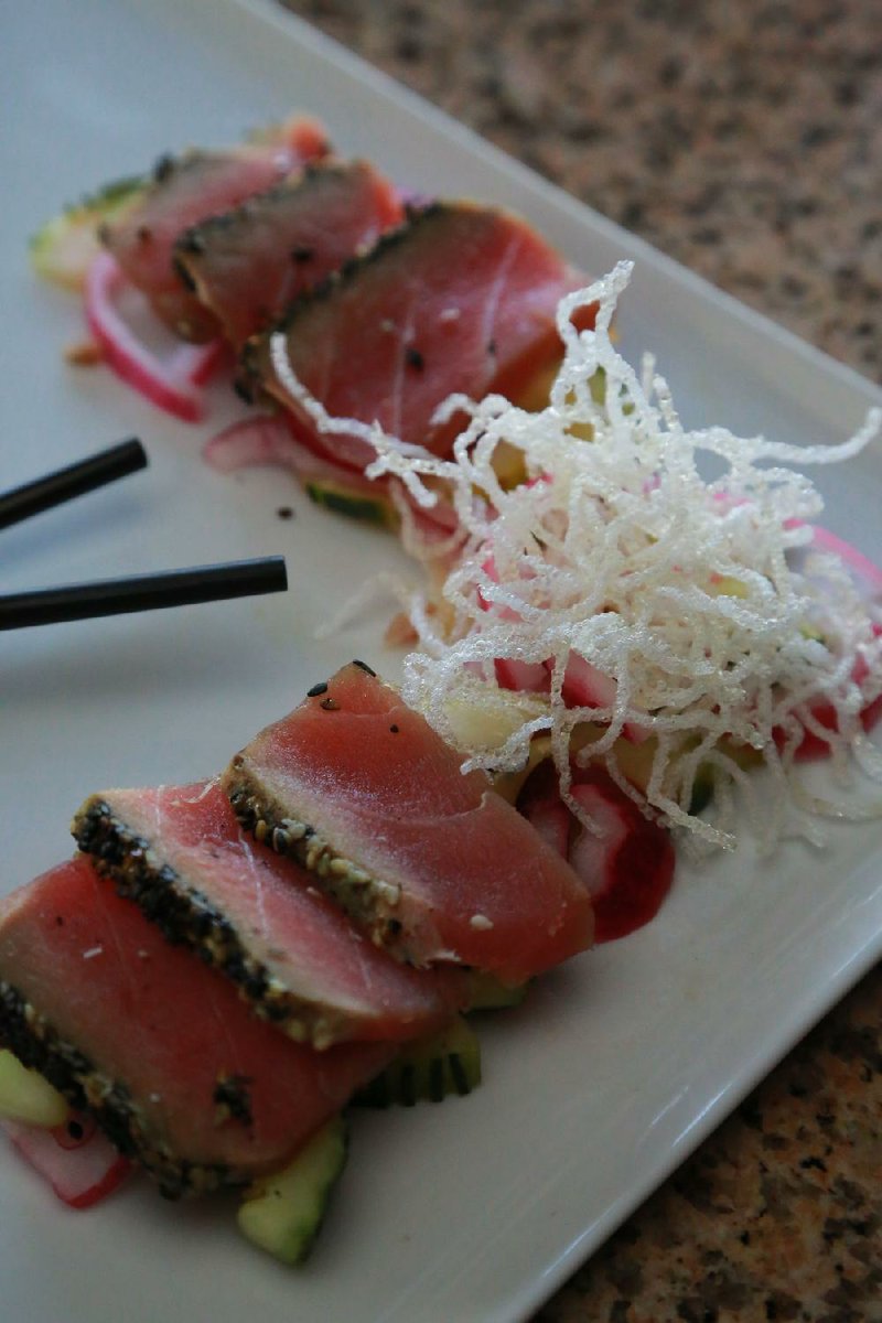Nagasaki Tuna Tataki is a first plate at RJ Tao Restaurant & Ultra Lounge. 
