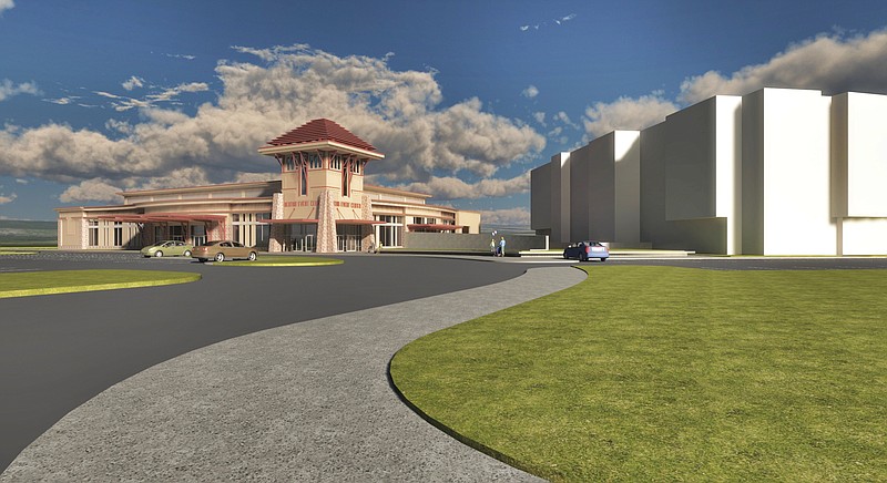 An artist’s rendering portrays the future events center for the city of Benton. Construction of the center has not yet begun. Benton Advertising and Promotion Commission officials said that a purchase of land adjacent to the site has delayed the project.