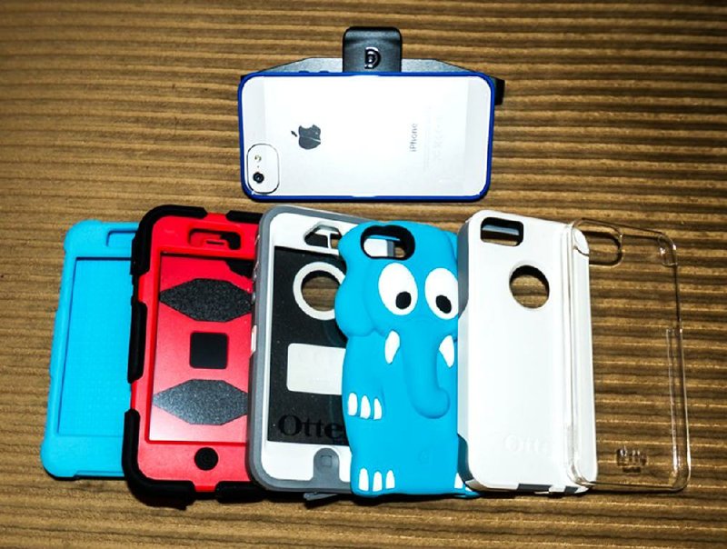 The introduction of Apple’s iPhone 5 has led to a flood of new cases, including the Griffin Reveal (top) and (bottom, from left) the Griffin Protector and Survivor, Otter Box Defender, Griffin KaZoo, Otter Box Commuter and iLuv Gossamer. 
