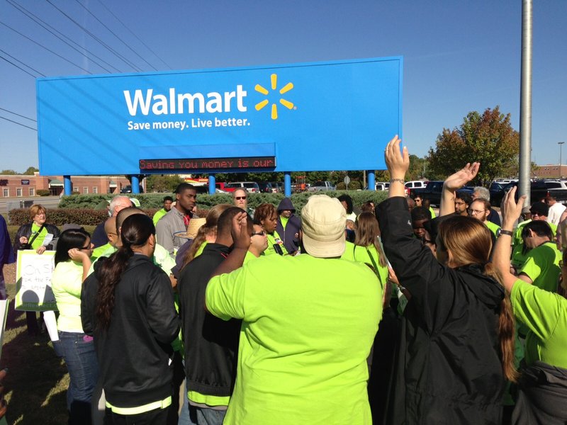 Protesters outside Wal-Mart headquarters in Bentonville on Wednesday.