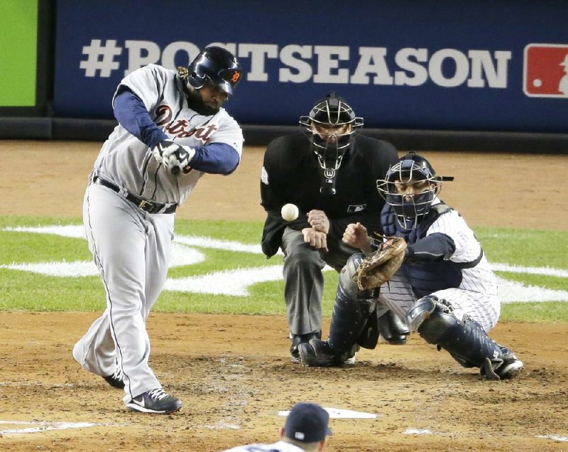 Detroit first baseman Prince Fielder singled to drive in Austin Jackson in the sixth inning of the Tigers’ 6-4, 12-inning victory over the New York Yankees on Saturday in Game 1 of the American League Championship Series in New York. Former Arkansas Razorbacks and Little Rock Central pitcher Drew Smyly picked up the victory for the Tigers. 