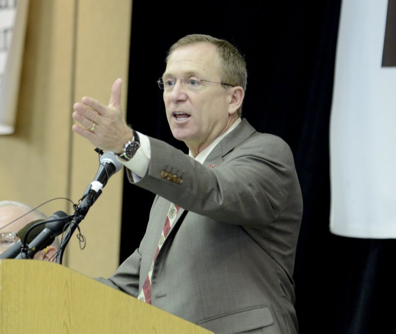 Arkansas Athletic Director Jeff Long spoke to members of the Little Rock Tuochdown Club on Monday afternoon.