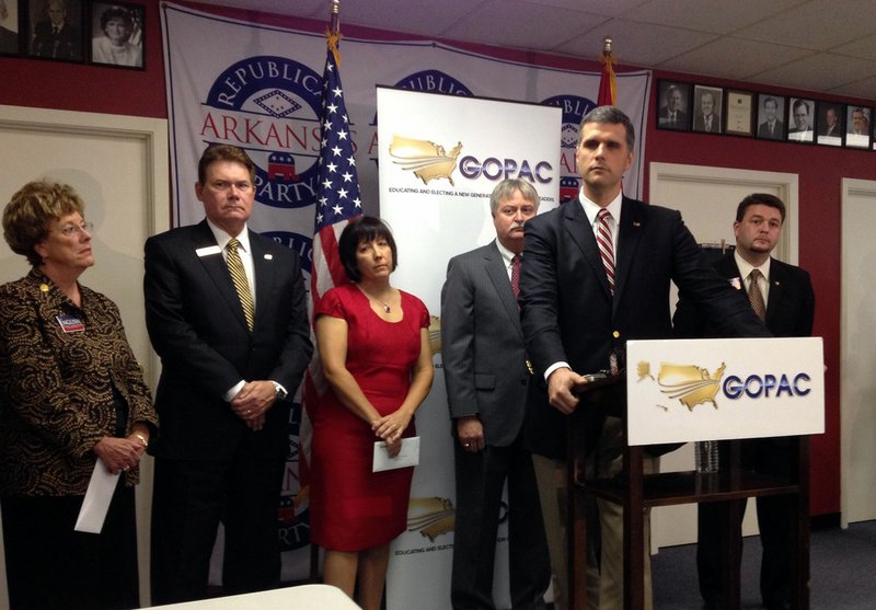 GOPAC President David Avella speaks Wednesday, Oct. 17, 2012, at a news conference at the GOP Party Headquarters in Little Rock.