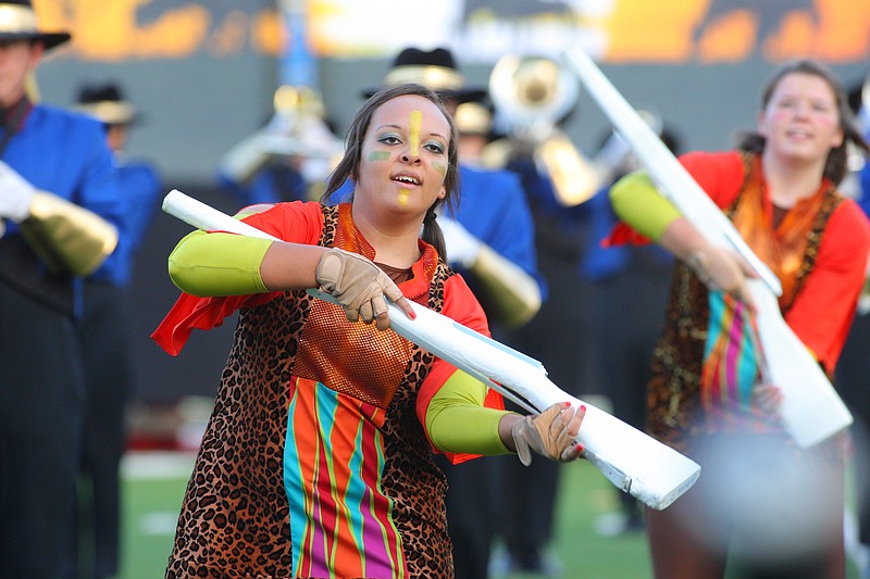 Jasmine Rucks performs with the Arkadelphia High School Marching Band during last Saturday’s Showcase of Bands at War Memorial Stadium in Little Rock. The Arakdelphia band took home top honors at the event.