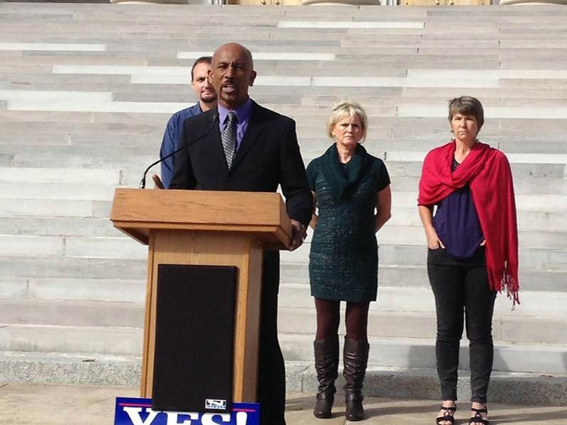 TV host Montel Williams speaks in favor of medical marijuana Thursday, Oct. 18, 2012, on the state Capitol steps in Little Rock.