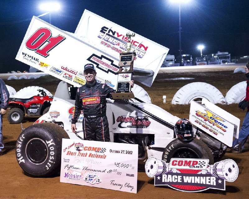 Paul McMahan of Henderson, Tenn., is all smiles after winning the 25th Short Track Nationals Saturday night at I-30 Speedway in Little Rock. 