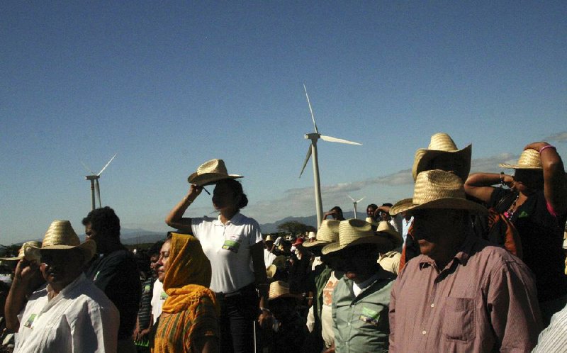 A crowd gathers for the inauguration of a $550 million wind farm in La Ventosa, Mexico, on the narrow isthmus between the Gulf of Mexico and the Pacific Ocean. 