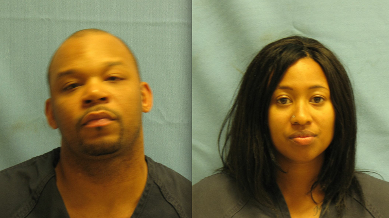 Tabitha Keys, right, and her boyfriend LeShaun Gray, 33, are see in booking photos provided by the Pulaski County Sheriff's Office.