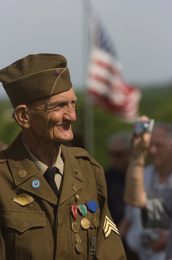 Retired Sgt. Eugene Keister smiles May 30, 2011, during a Memorial Day ceremony at Fayetteville National Cemetery. Several hundred people attended the annual service that featured Rear Adm. Jerry R. Kelley as the keyote speaker. 