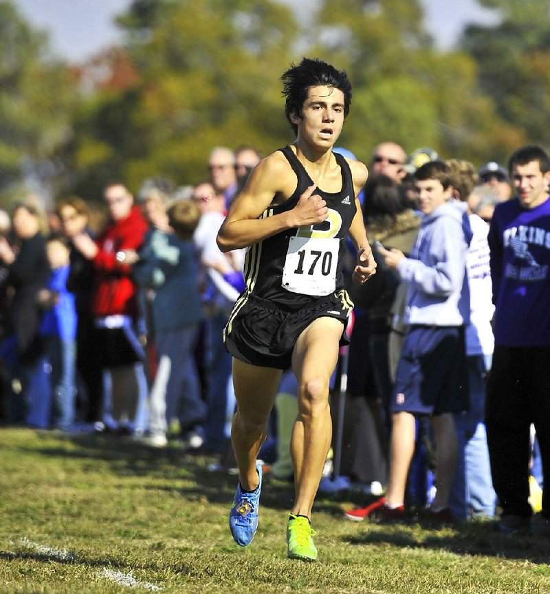 Bentonville’s Jacob Shiohira of Bentonville won the Class 7A state cross country meet with a time of 15 minutes, 17:08 seconds Saturday at Oaklawn Park in Hot Springs. 