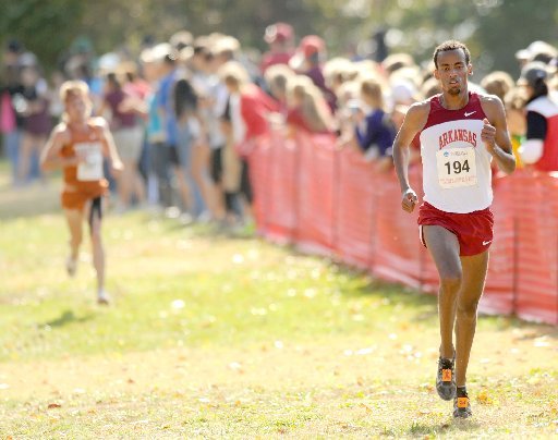 NWA Media/ANDY SHUPE -- Arkansas junior Solomon Haile (194) nears the finish Friday, Nov. 9, 2012, during the NCAA South Central Regional meet at the UA's Agri Park in Fayetteville.