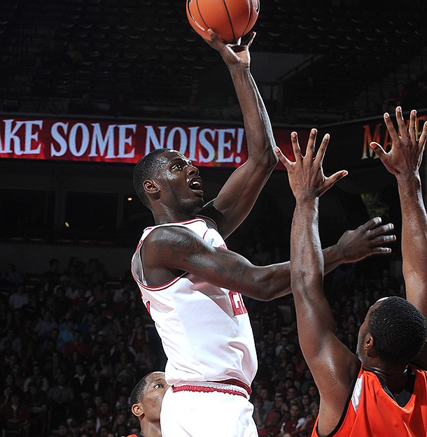 Jacorey Williams attempts a shot during Arkansas' 73-68 win over Sam Houston State on Nov. 9, 2012 at Bud Walton Arena. 