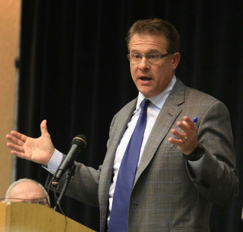 Arkansas State football Coach Gus Malzahn, speaking at Monday’s meeting of the Little Rock Touchdown Club, says he’s very happy coaching the Red Wolves and is pleased with their progress. 