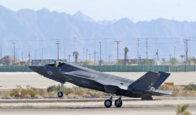 The 3rd Marine Aircraft Wing's first F-35B touches down Friday afternoon at Marine Corps Air Station Yuma in Yuma, Ariz. The plane belongs to Marine Fighter Attack Squadron 121. 